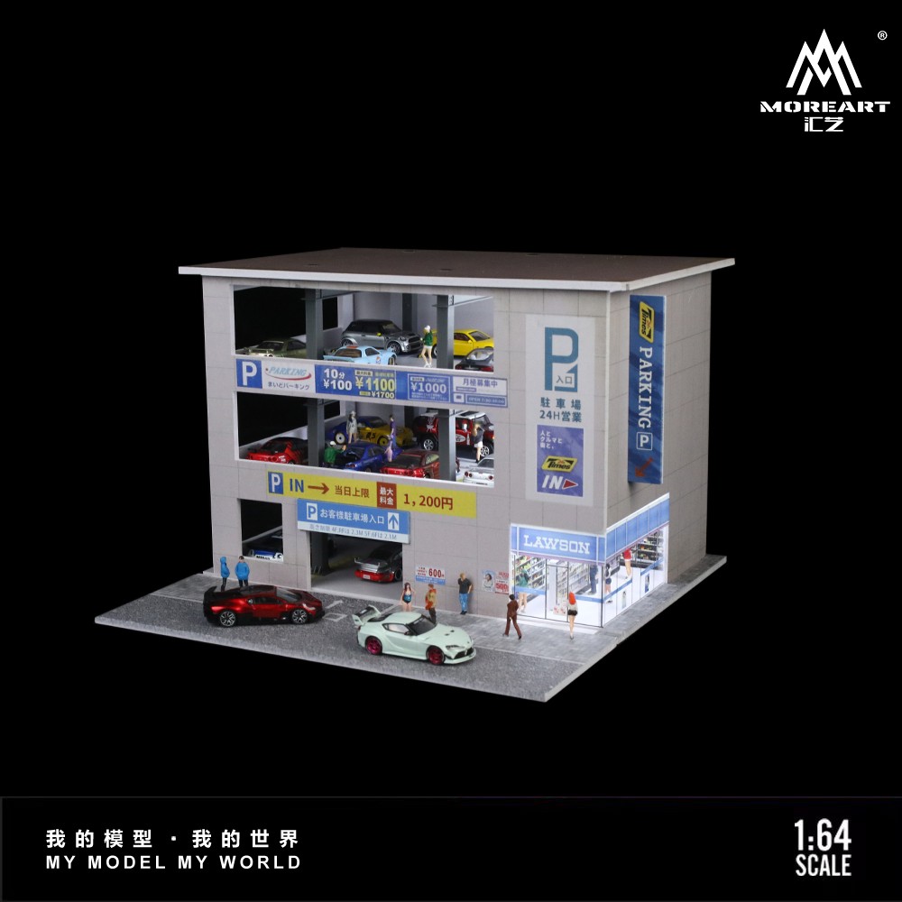 Diorama 1/64 Car Garage Model LED Lighting City Parking Lot Building Scene Model