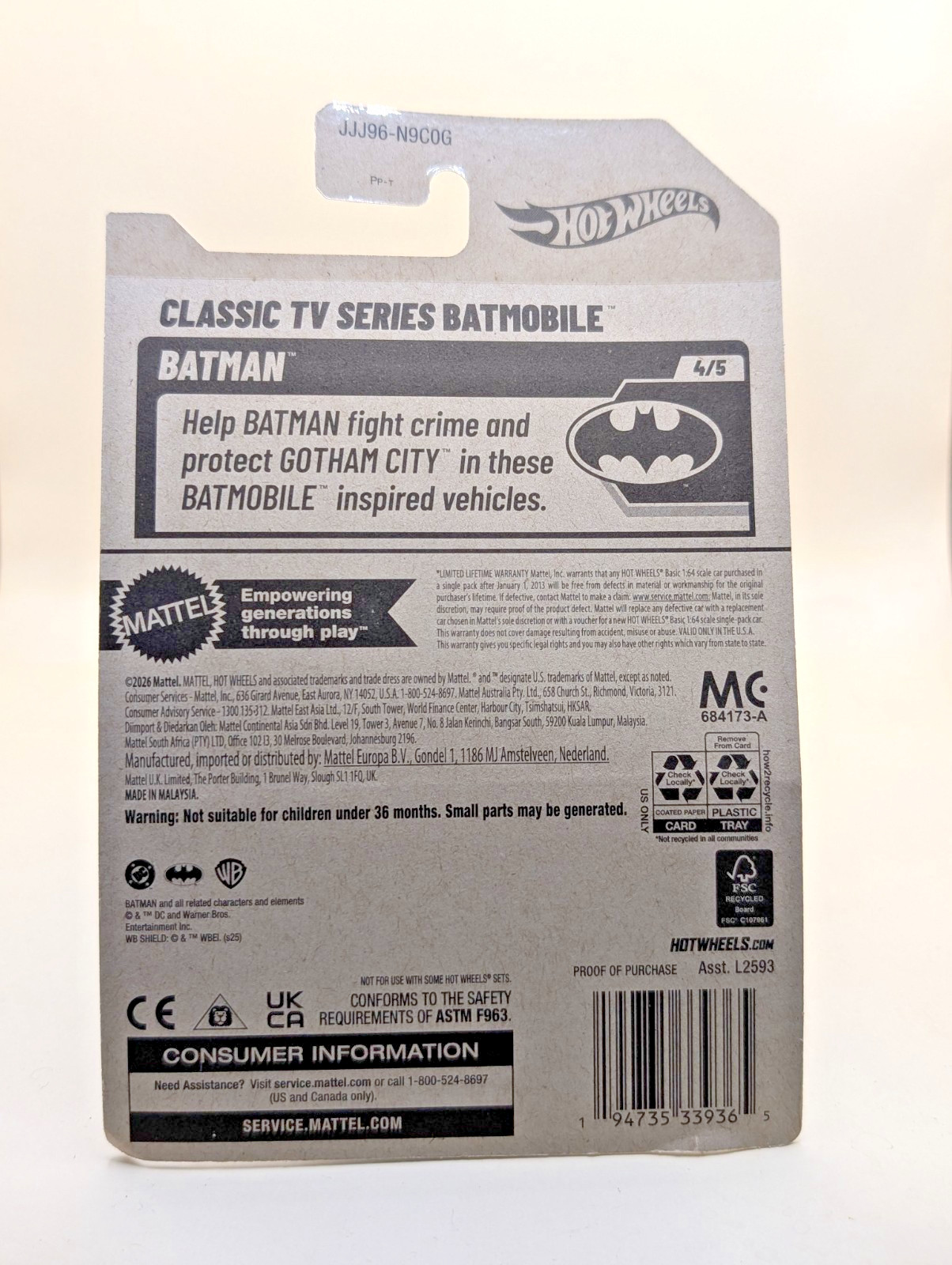 2024 Hot Wheels Batman 4/5 Classic TV Series Batmobile 144/250 Black 3+ NIB