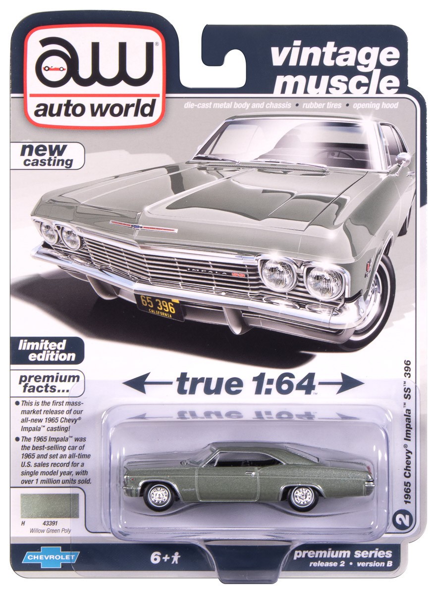 Auto World Vintage Muscle Willow Green Poly 1965 Chevy Impala SS 396 1:64 Car