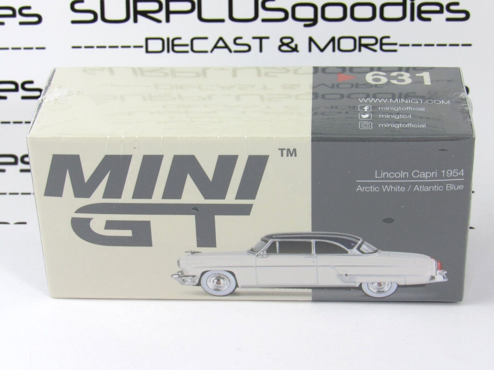 2024 Mini-GT Overseas Box Ed: Arctic White/Atlantic Blue 1954 LINCOLN CAPRI #631