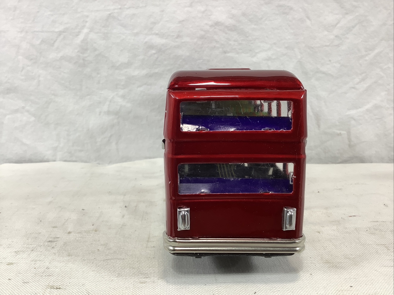 Vintage Chinese Tinplate Friction Drive Double Decker Bus MF 185 – Red NOS