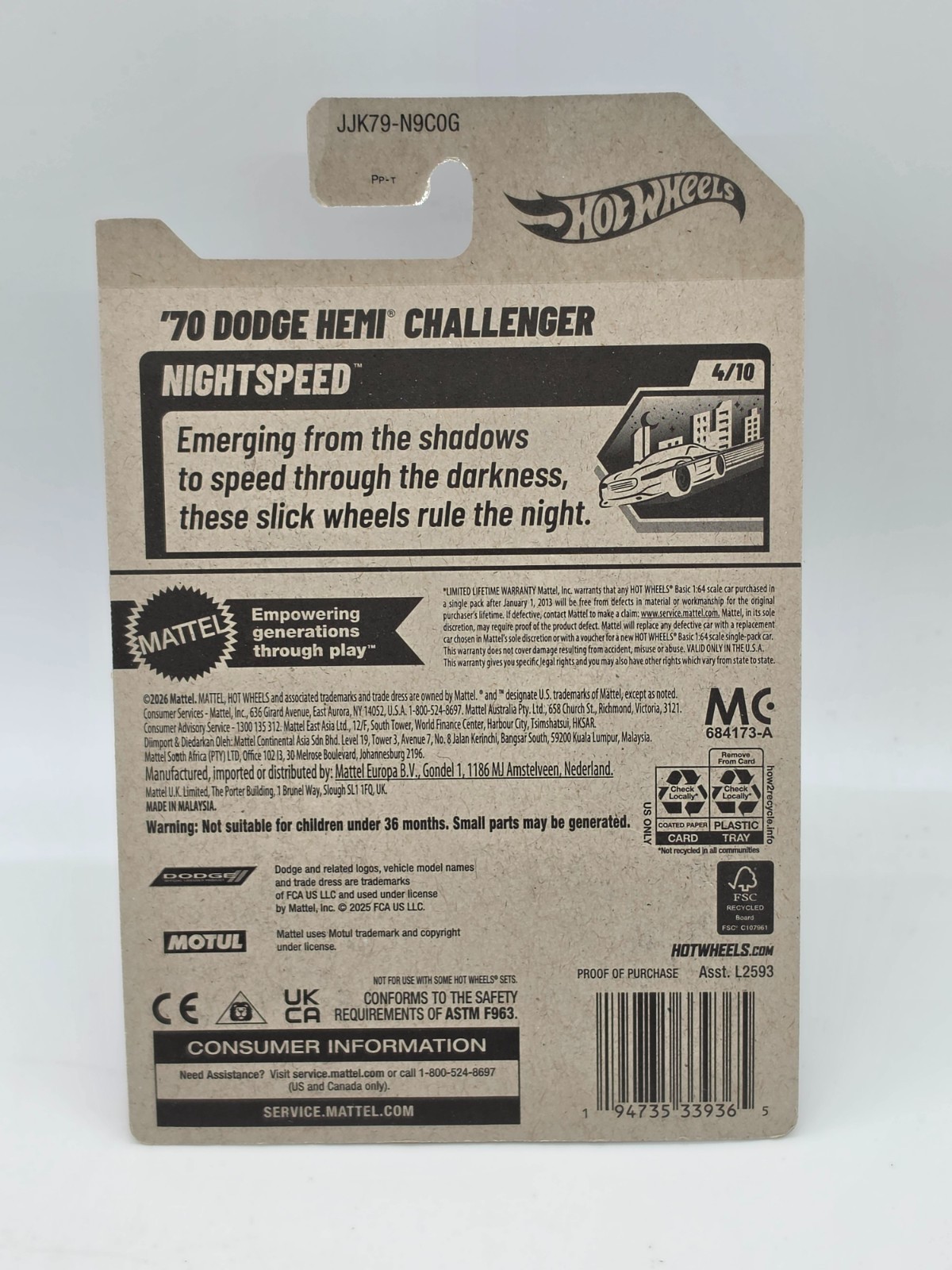 2026 Hot Wheels ’70 Dodge HEMI Challenger Night Speed Black 4/10 #36/250