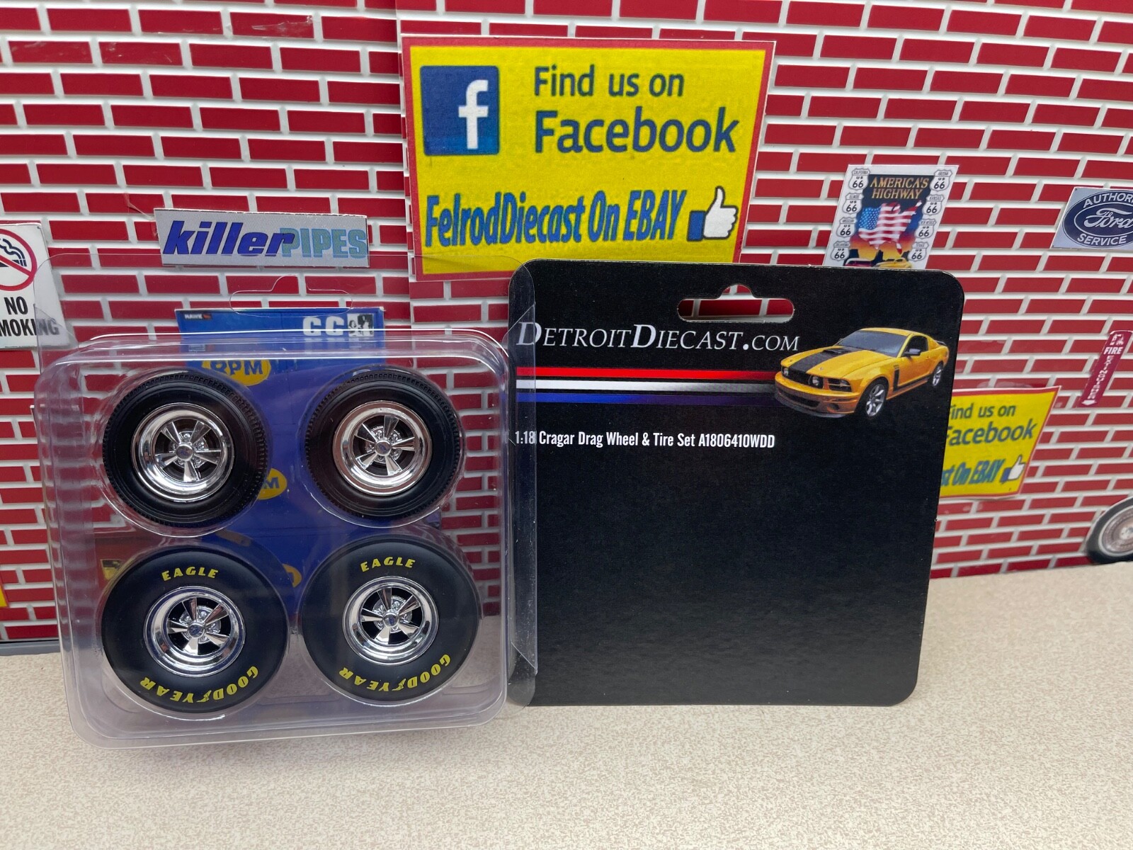 1/18 ACME CRAGAR DRAG WHEELS AND TIRE SET A1806410WDD DETROIT DIECAST EXCLUSIVE