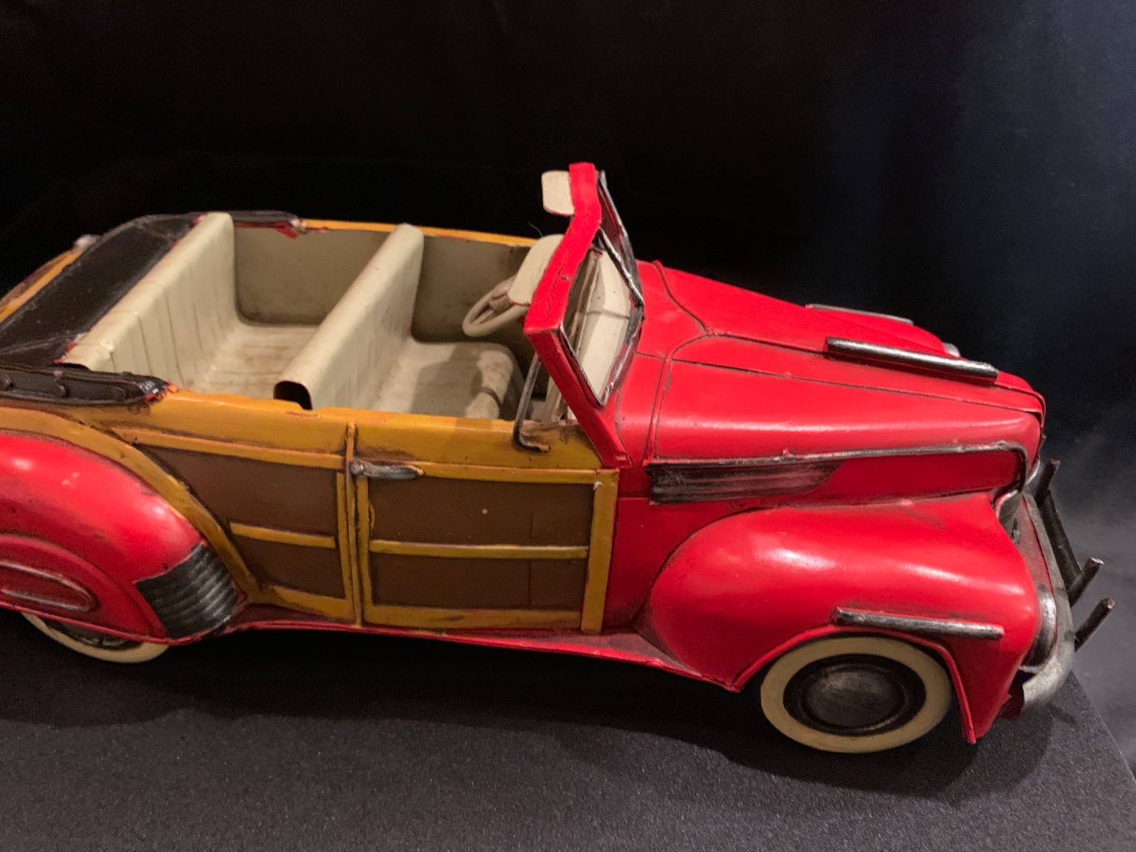 1940’s Woody Convertible w/Trailer Camper Display Tin Toy | Antiqued | New/Box