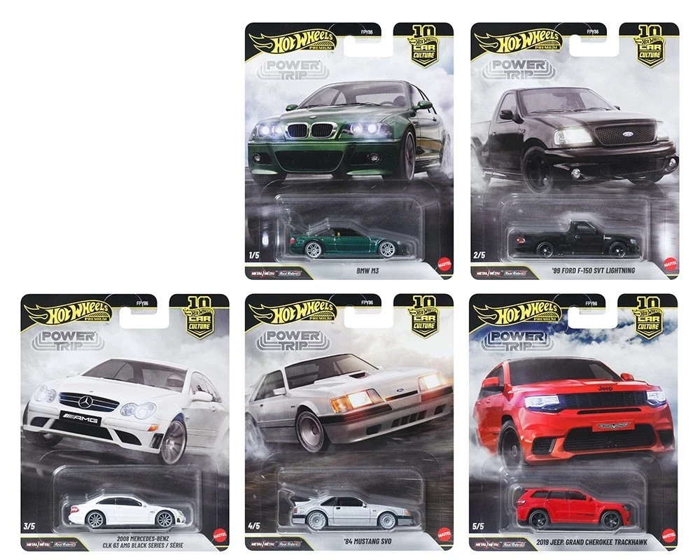 2026 Hot Wheels Car Culture Power Trip 5 Cars Set F-150 M3 Trackhawk Mustang