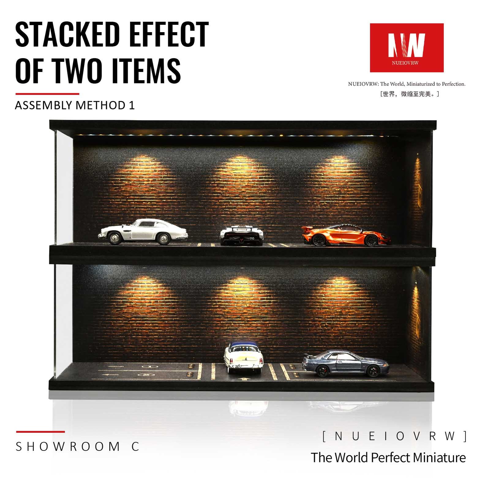 US Diorama 1/64 Diecast Garage Model LED Lighting Parking Car Display Case Model