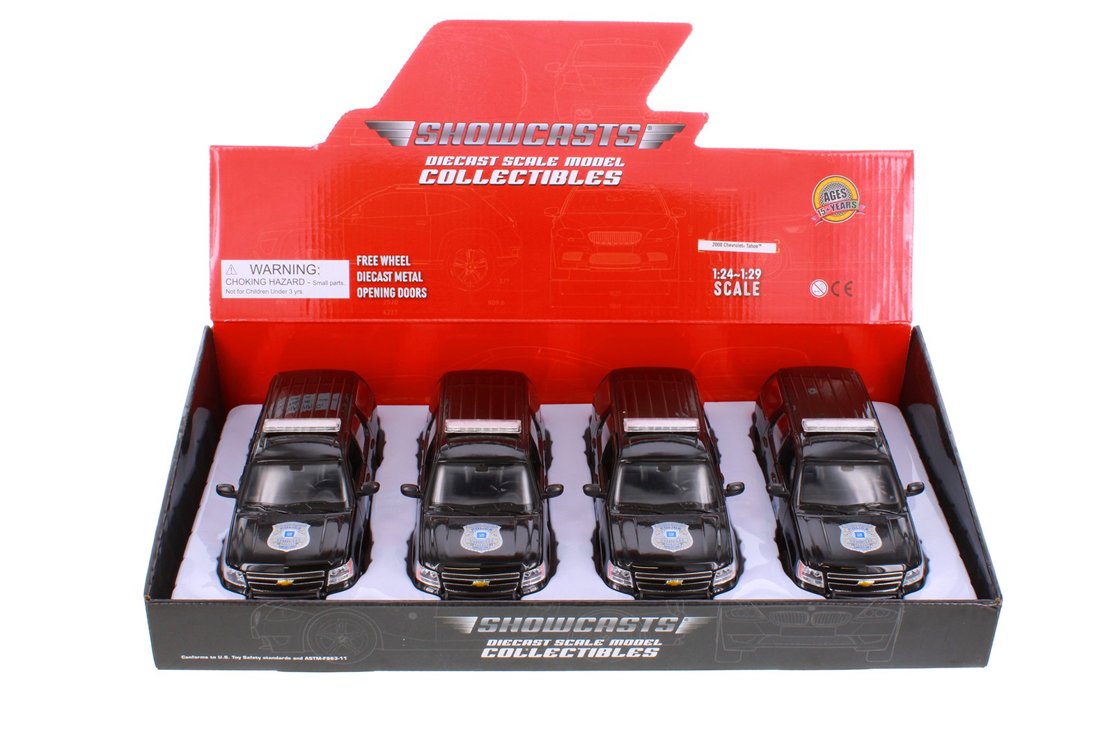 BOX OF 4 2008 CHEVY TAHOE GENERAL MOTORS POLICE 1/24 DIECAST CAR 22509BP/4D