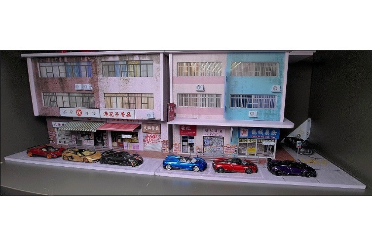 US Diorama1:64 Diecast Garage Model LED Street Convenience Shop Building Parking