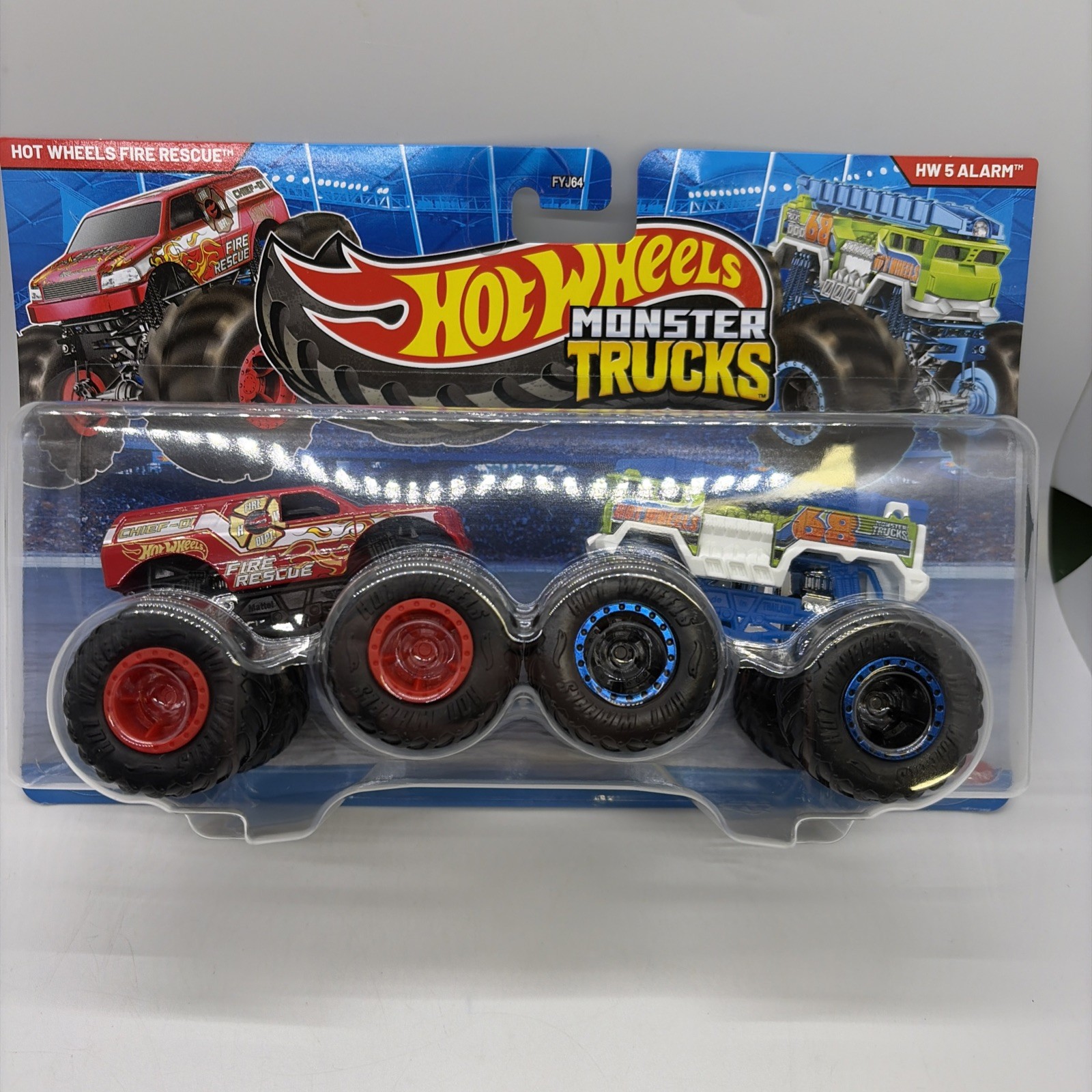 Hot Wheels 1:64 Demo Doubles Monster Trucks Fire Rescue And HW 5 Alarm