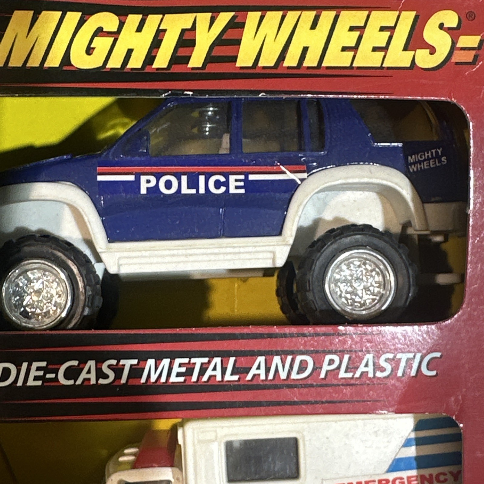 VINTAGE Mighty Wheels Die Cast Metal Rescue Vehicles Police Fire Truck Ambulance