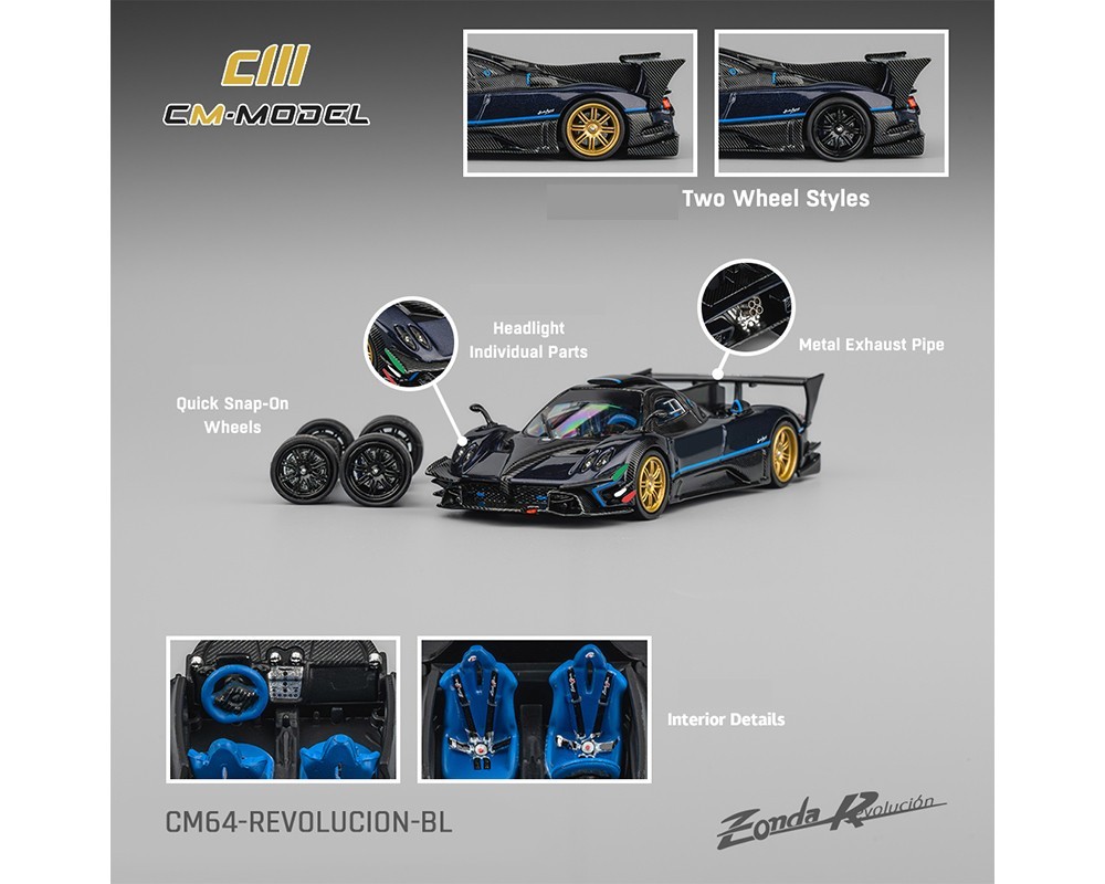 CM Model Pagani Zonda Revlucion Metallic blue with Carbon Fiber 1/64