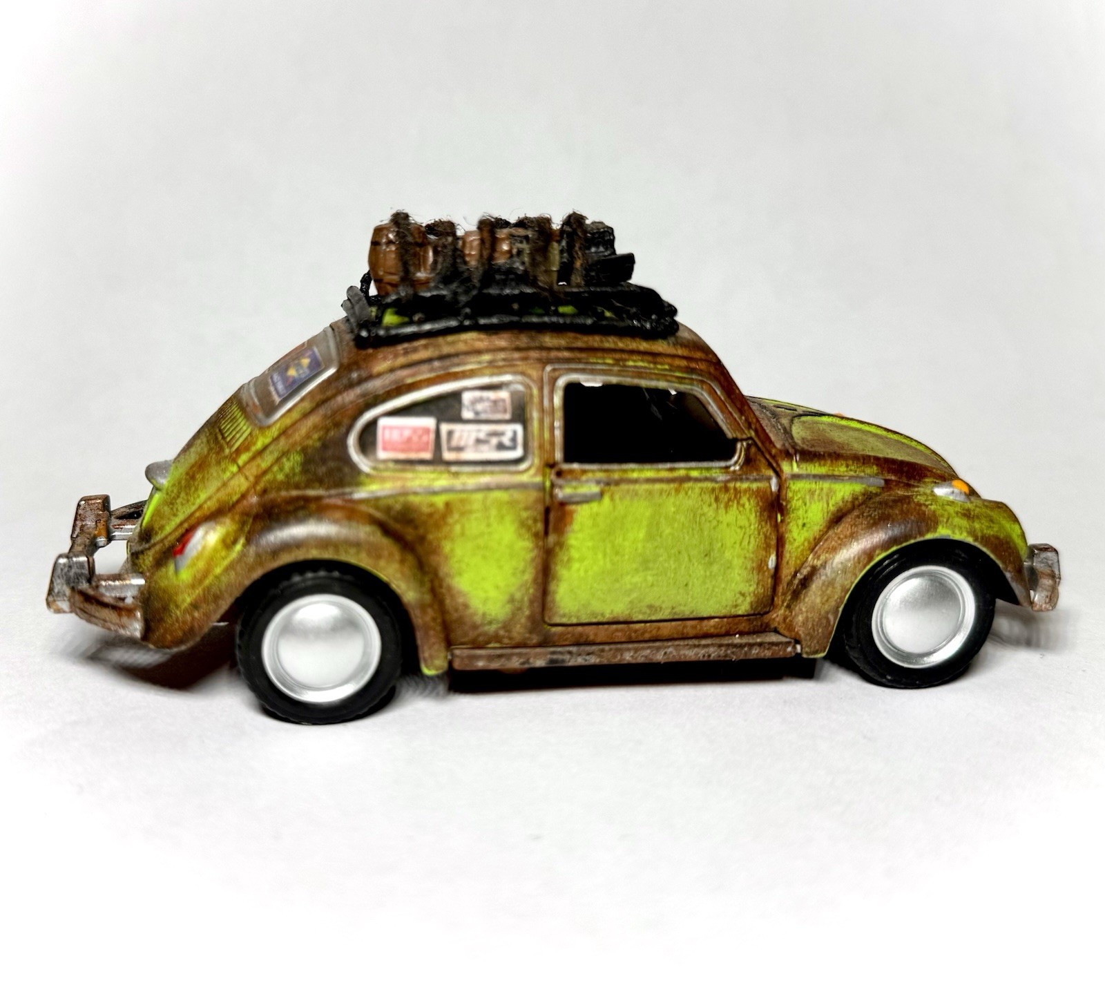 Custom 5″ Kinsmart 1/32 Green Volkswagen Beetle Hot Wheels Hand Painted Rat Rod