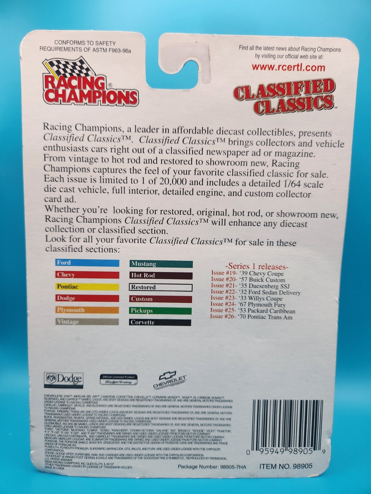 2000 Racing Champions Classified Classics 1953 Packard Caribbean Convertible Red