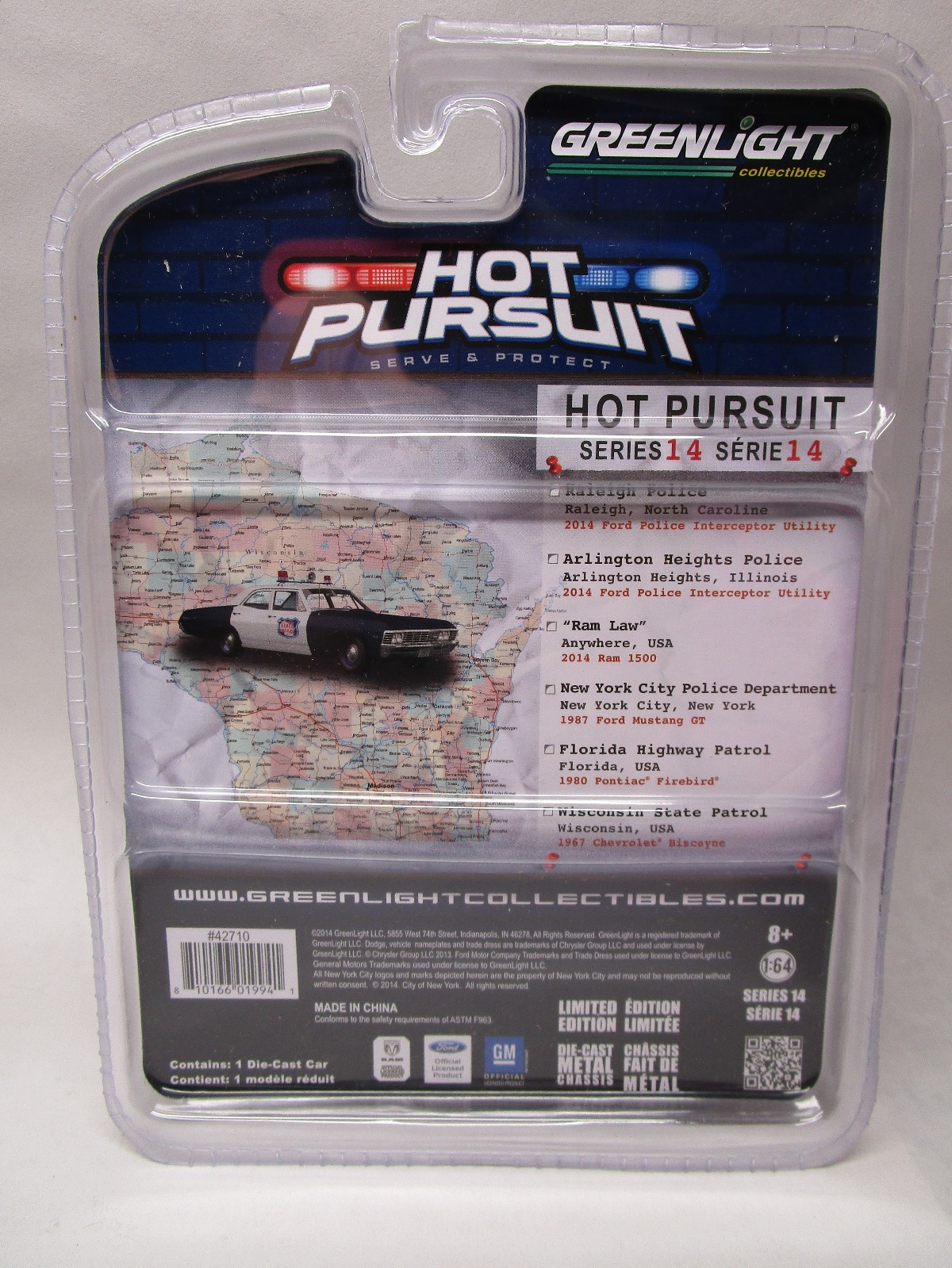 Greenlight Hot Pursuit Ser.14 1/64 Wisconsin State Patrol 67 Chevrolet Biscayne