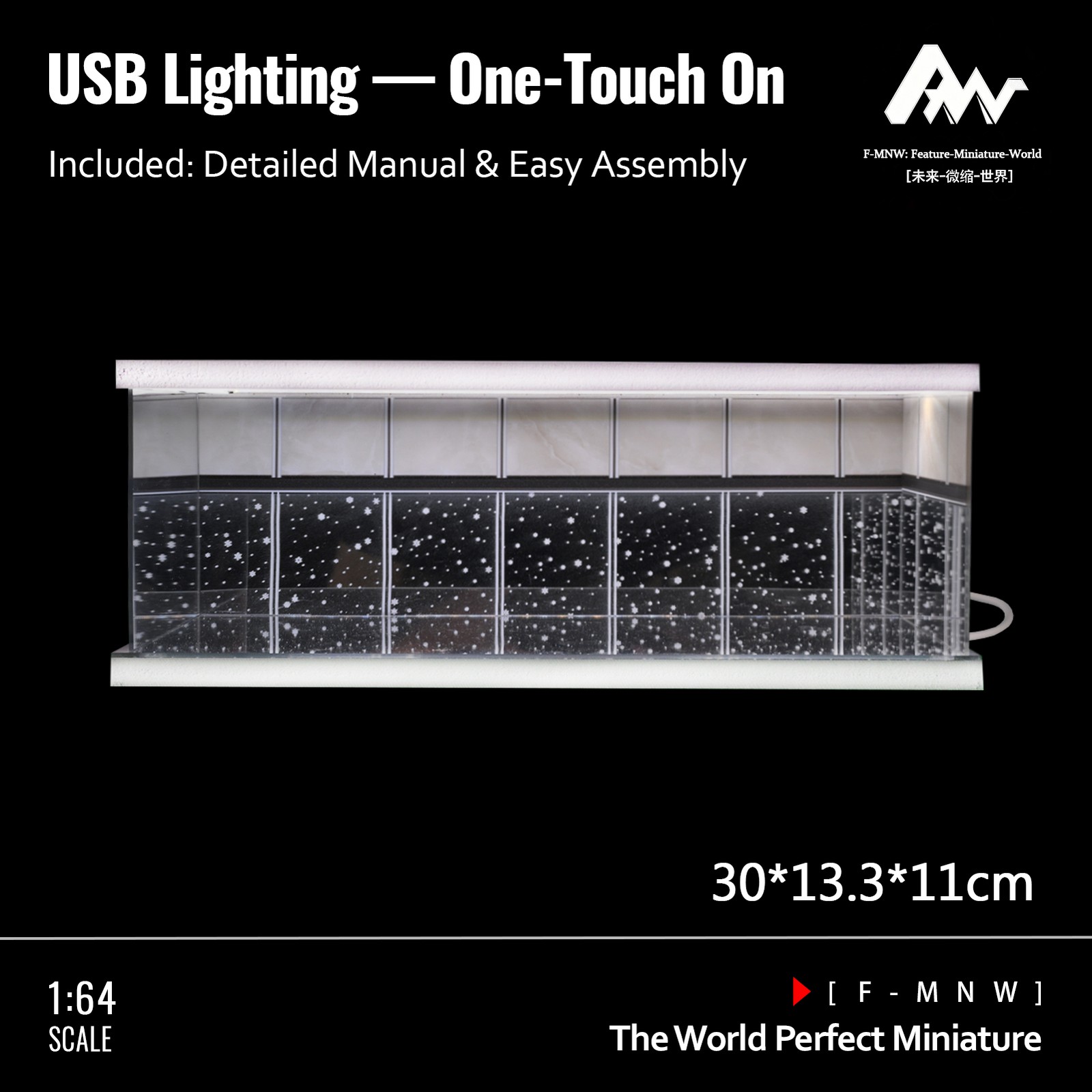 1/64 Diorama Mirror Garage Model 3-Color LED Parking Lot Display Case Building