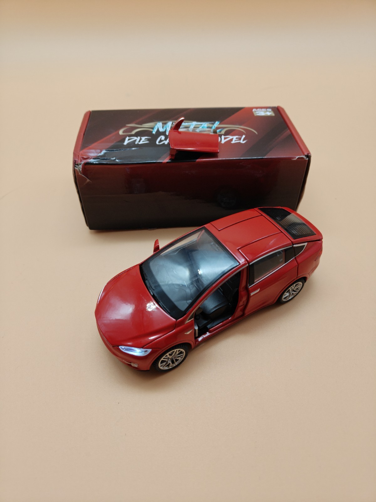 MSZ Tesla Model X Red Diecast Car 1:32 Scale Metal Pull Back Toy Read