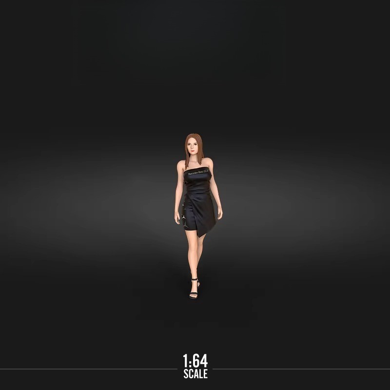 1:64Resin figure DIY car model scenery miniature figure Black dress female model