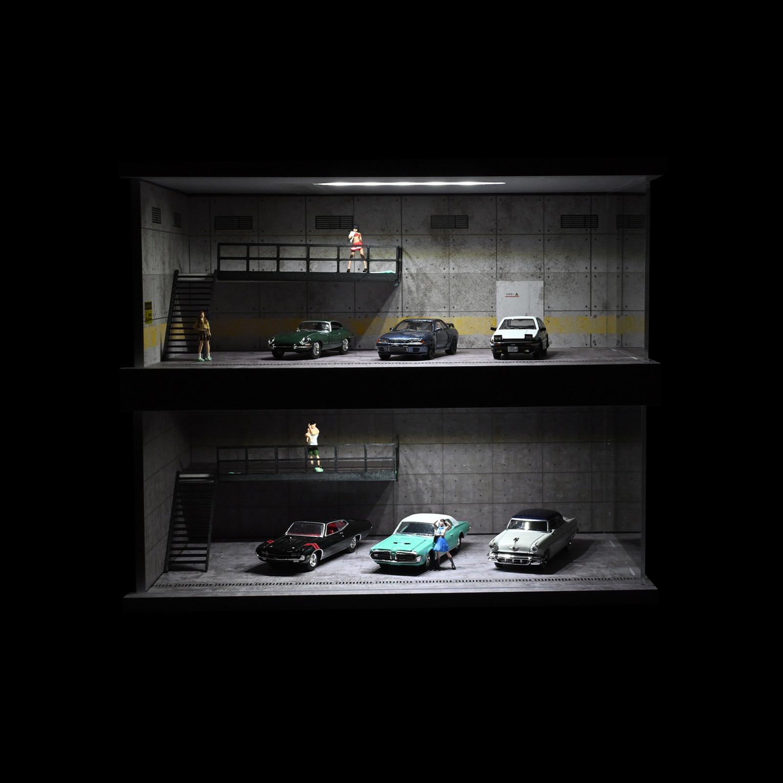 1/64 Garage Diorama Diecast Car Display Case LED Lighting Parking Lot Scene US