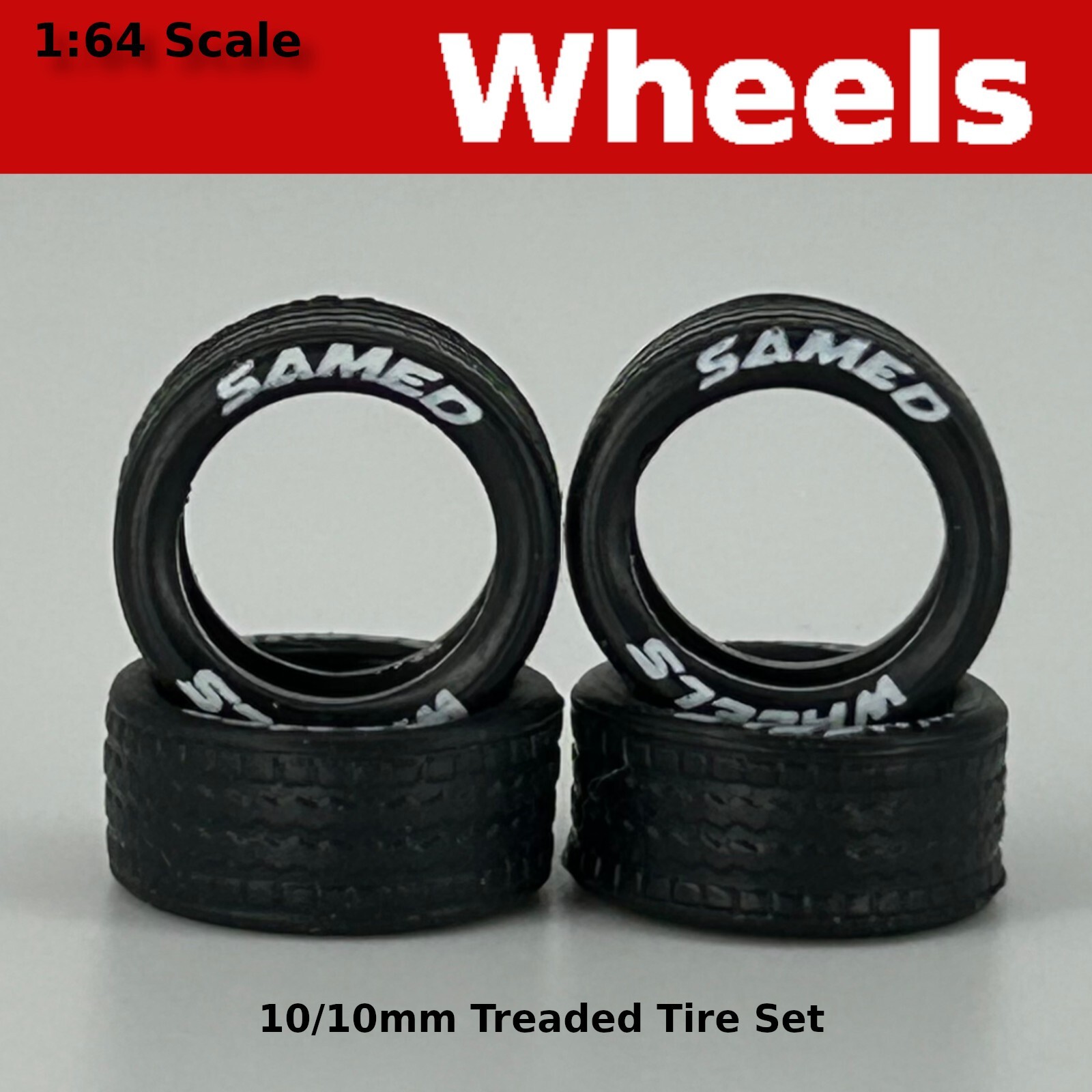 10/10mm Lettered Rubber Tire Set for Hot Wheels