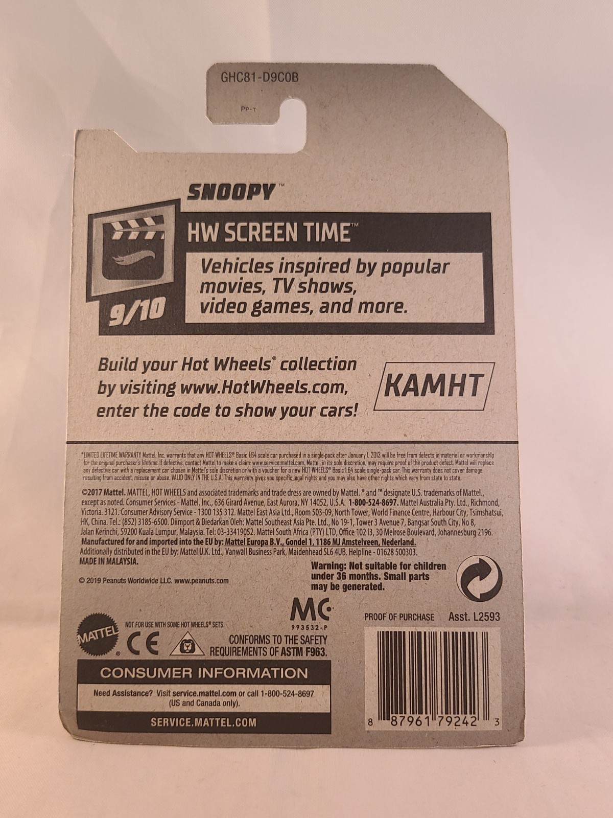 Hot Wheels HW SCREEN TIME 9/10 Peanuts Snoopy 14/250
