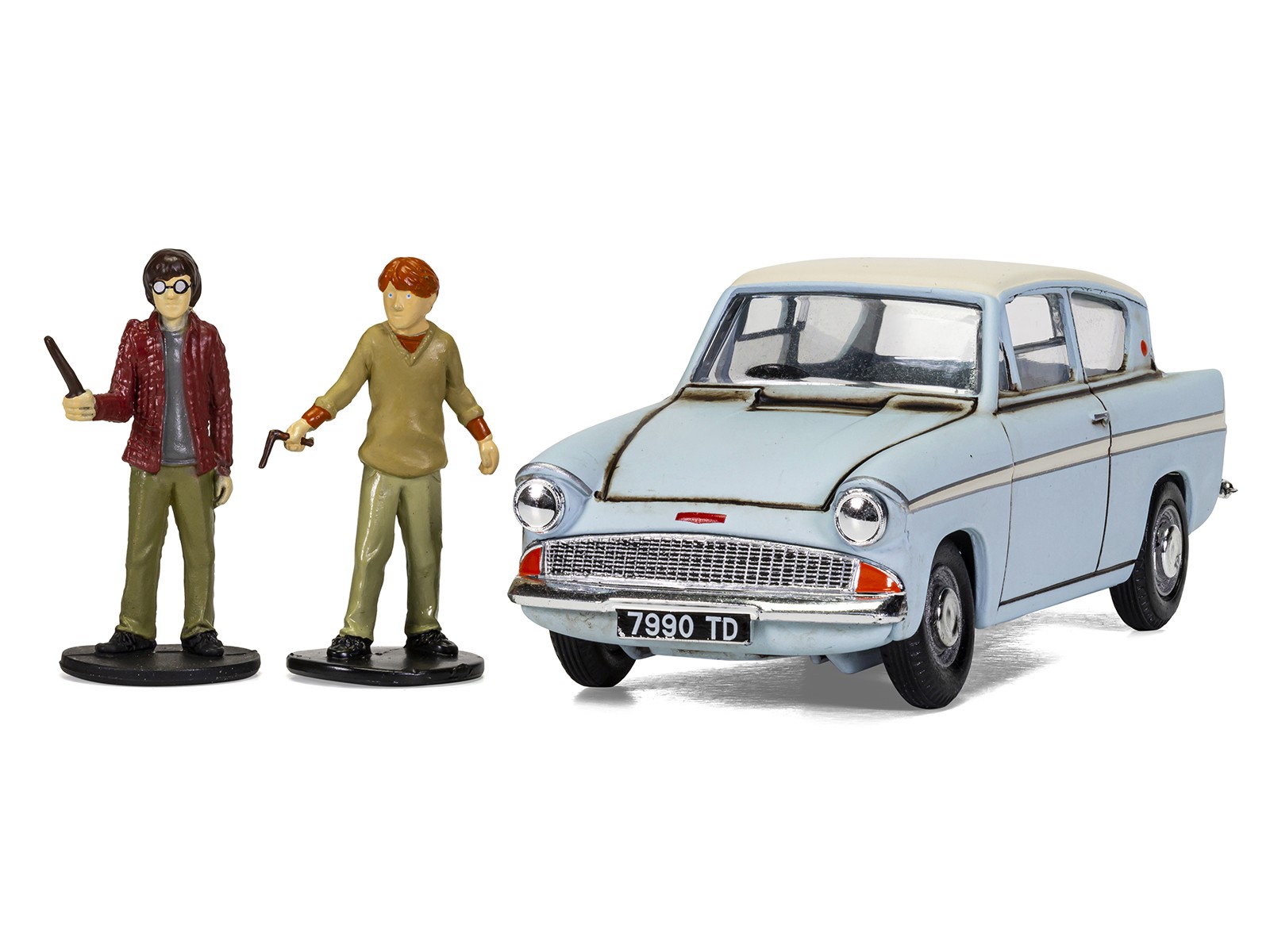 Flying Ford Anglia RHD (Right Hand Drive) Light Blue with White Top (Weathered)