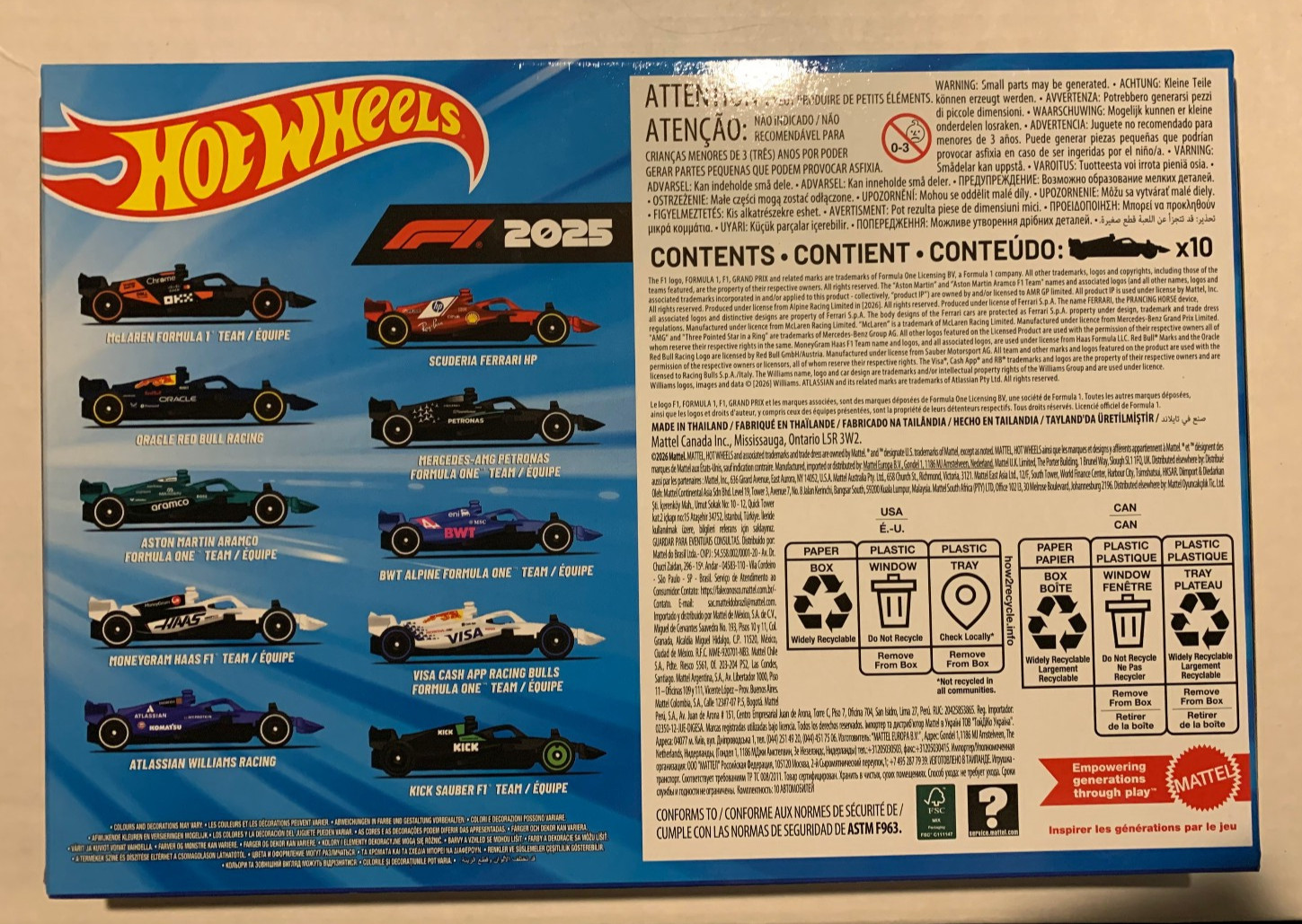 2025 HOT WHEELS FORMULA ONE F1 RACING 10 PACK SET FERRARI RED BULL ASTON MARTIN
