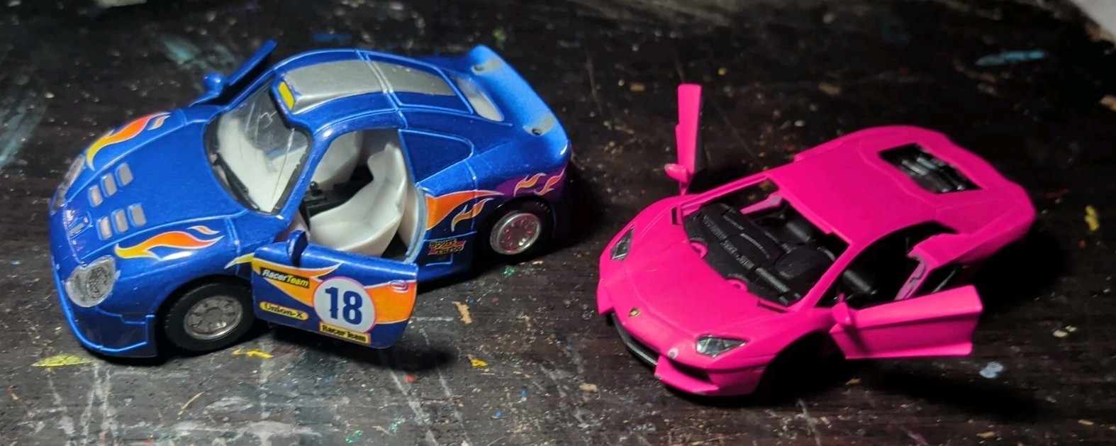 Lot Of 2 Kintoy Pullback Hot Pink Lamborghini & Blue Super Turbo Z