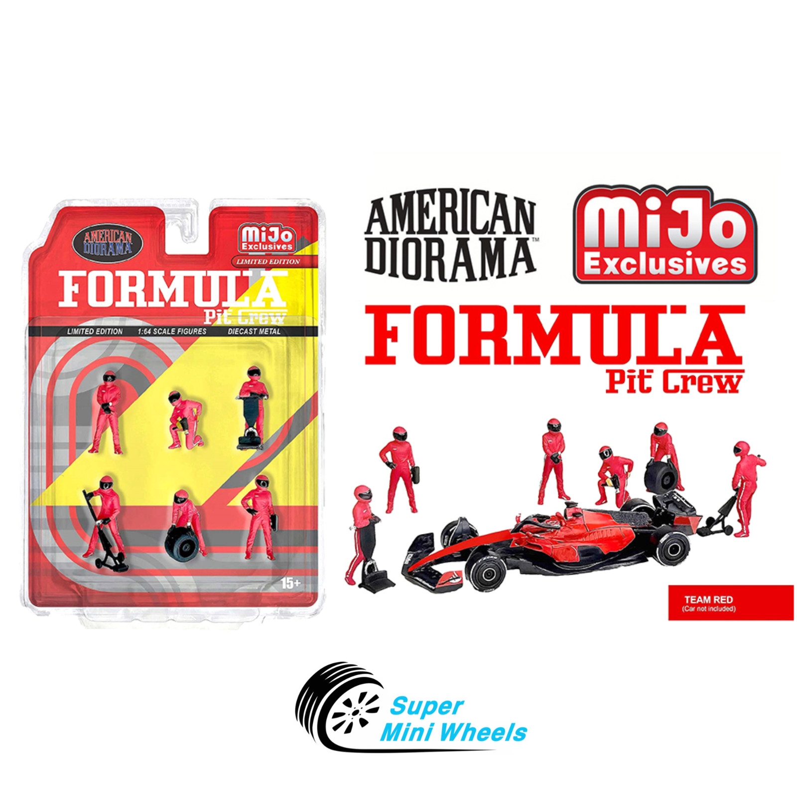 American Diorama 1:64 Formula Pit Crew Team Red – Figures – 6pcs Set – Metal