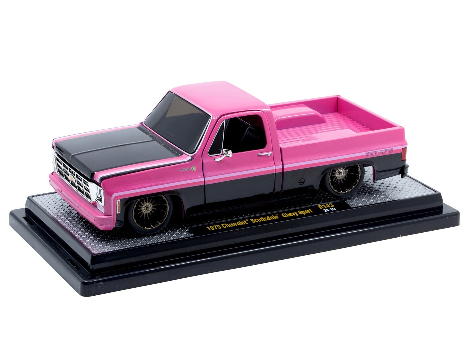 1979 CHEVROLET SCOTTSDALE PICKUP PINK & BLACK 1/24 DIECAST CAR BY M2 40300-143 B