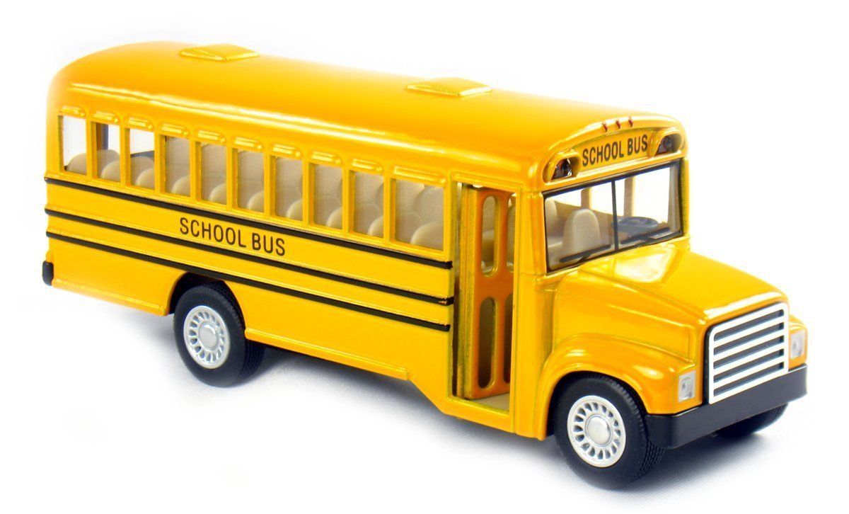 New 5″ Kinsfun School Bus DieCast Model Toy Pull Back Action w/ openable doors