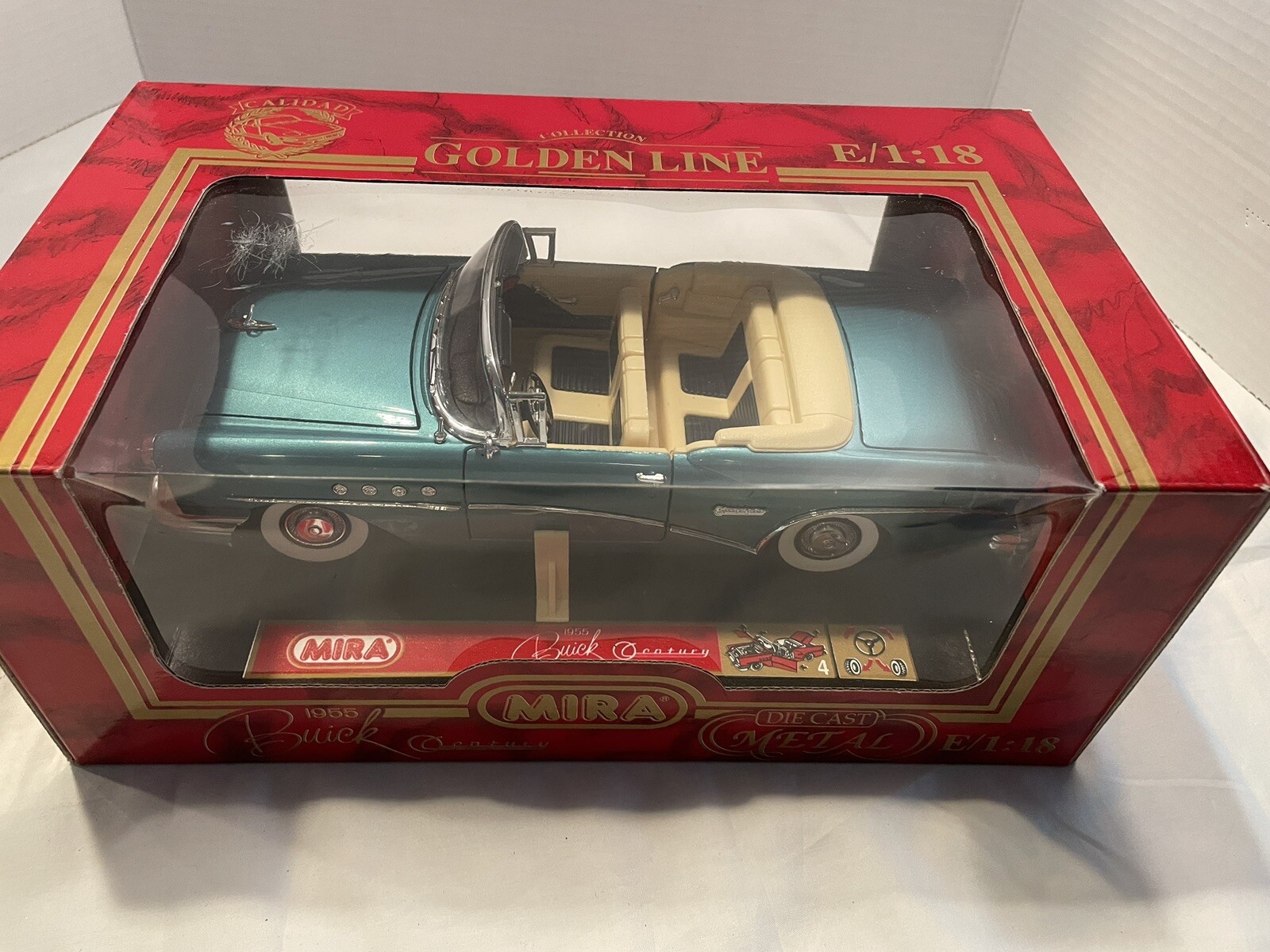 Mira Golden Line 1955 Buick Century Convertible 1:18 Diecast TEAL- Made in Spain