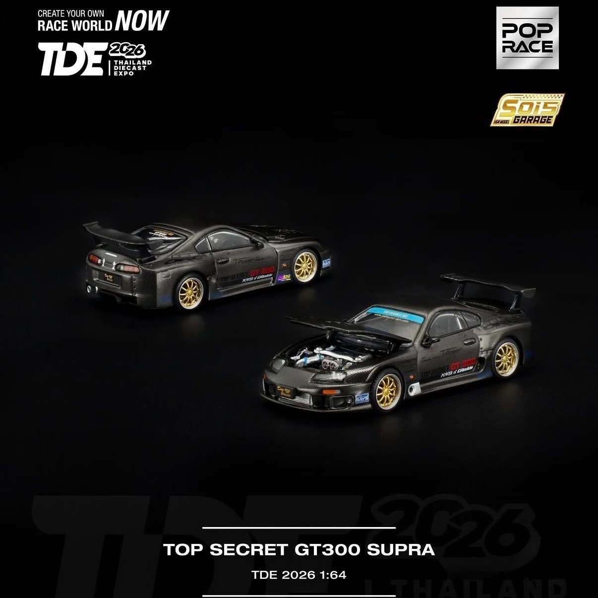 POP RACE 1:64 Top Secret GT300 Supra Thailand 2026 Full Carbon Black Model Car