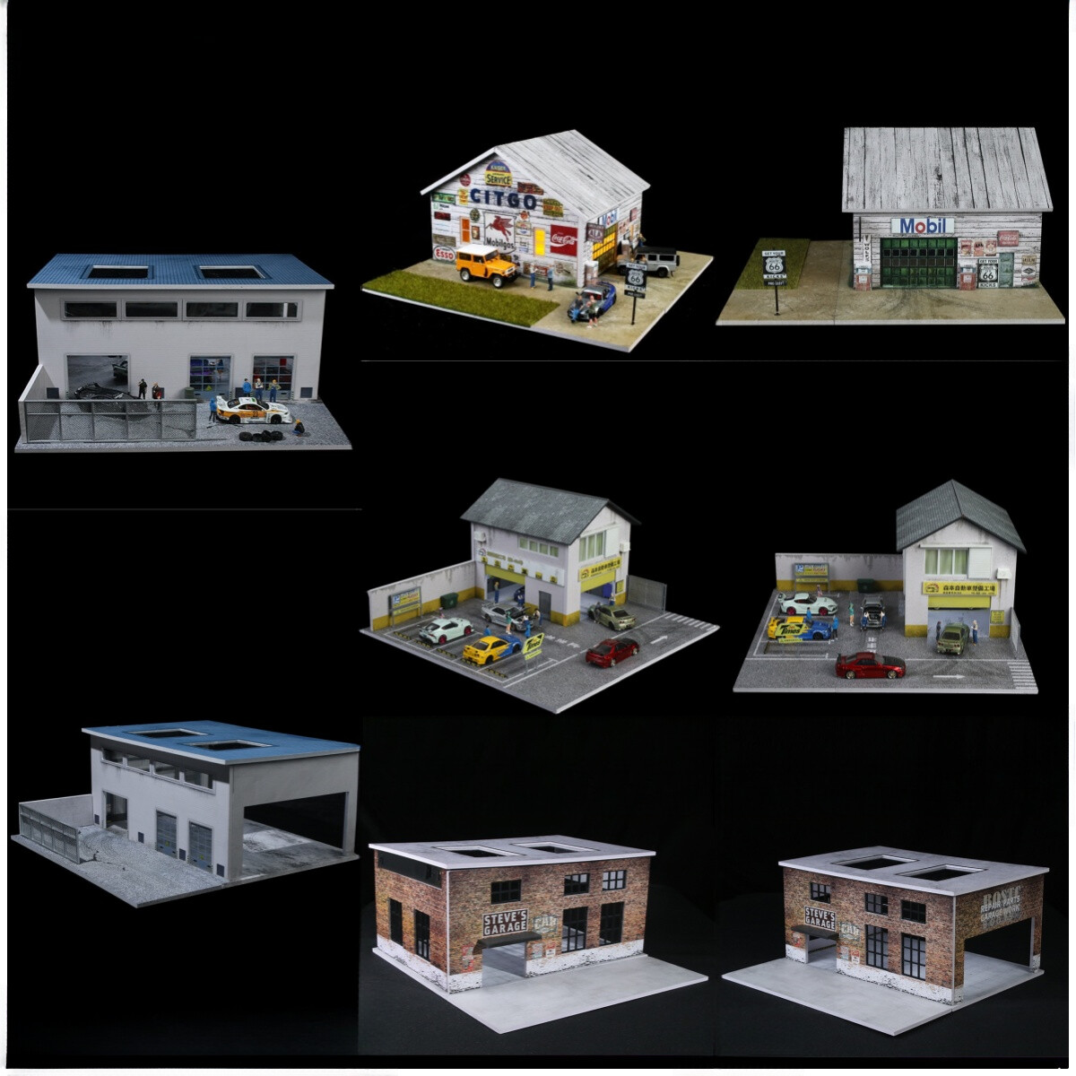 1/64 Diorama Car Garage Model LED Repair Factory Parking Lot Scene Display Model