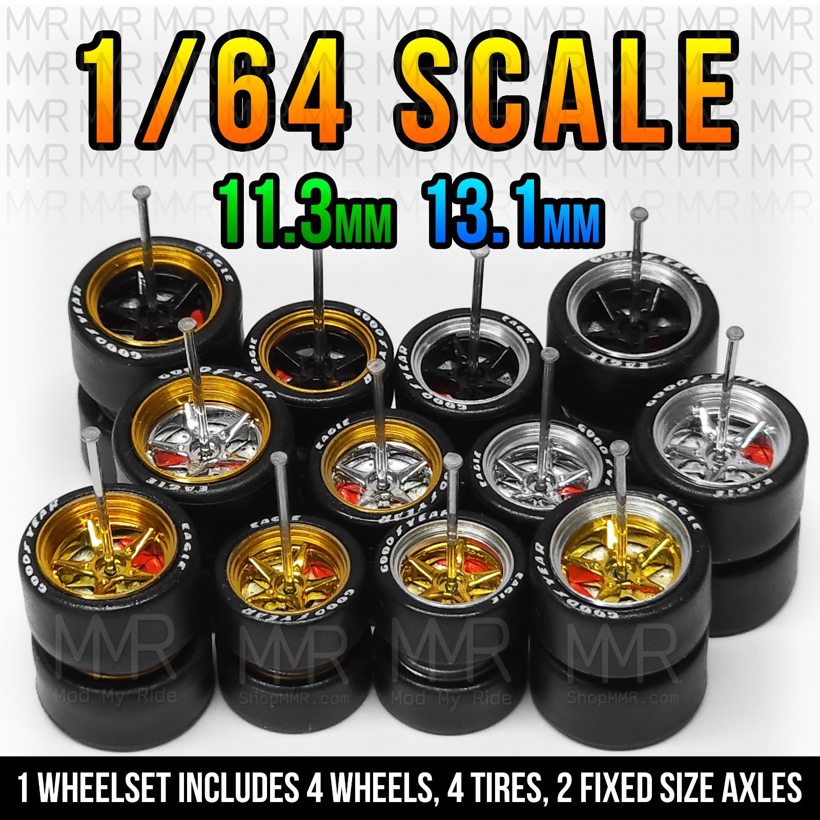 1/64 Scale 5 SPOKE STAR ALLOY Real Rider Wheels Rims Tires Brake Set for Hot