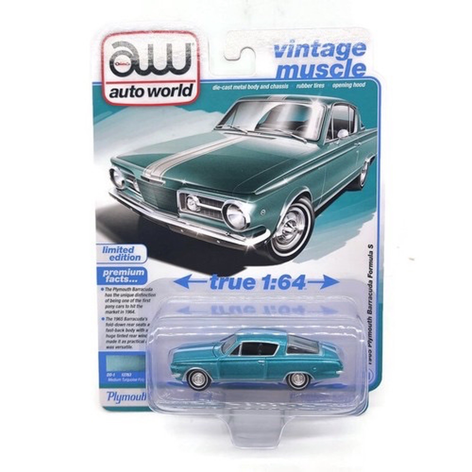 AUTO WORLD VINTAGE MUSCLE 1965 PLYMOUTH BARRACUDA FORMULA S MEDIUM TURQUOISE
