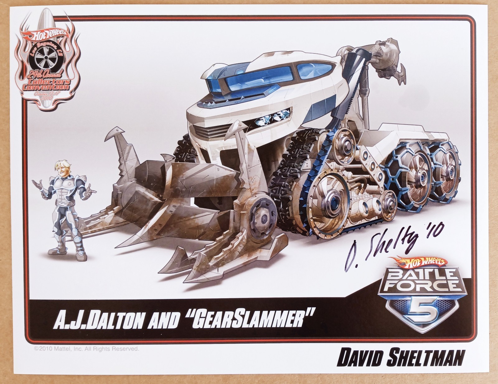 Signed David Sheltman Hot Wheels Convention Battle Force 5 GearSlammer E Sheet