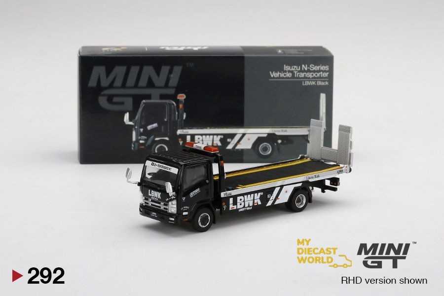 1/64 Mini GT#292 Isuzu N-Series Vehicles Flatbed Car Transport LBWK Black Sealed
