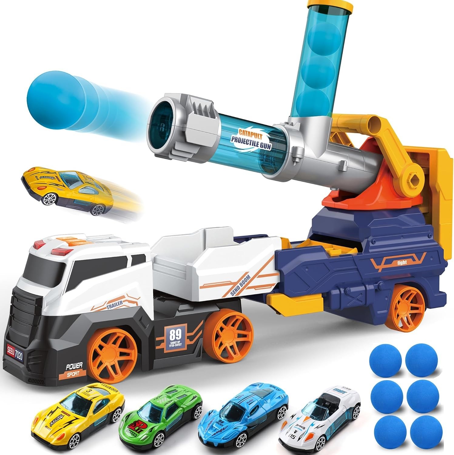 Interactive Ejection Truck Toy with Racing Cars for Boys and Girls Ages 3 Plus