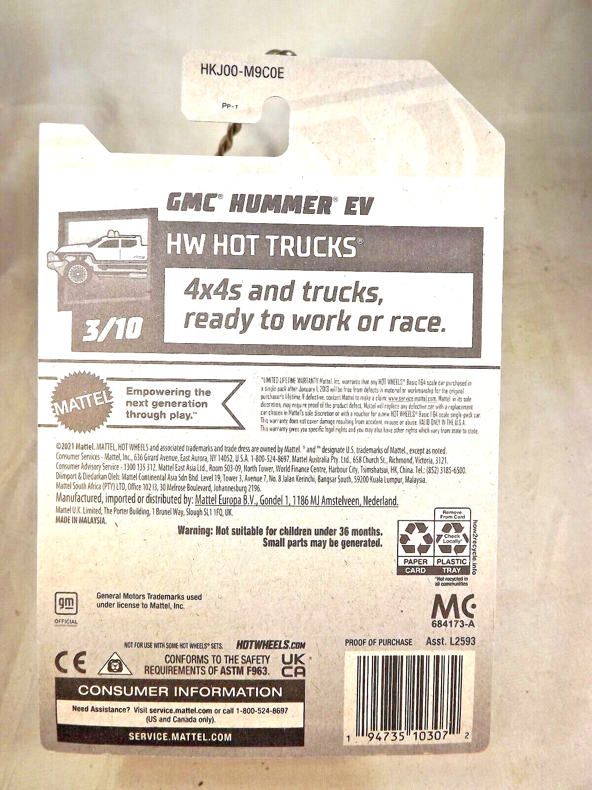 2023 Hot Wheels #116 HW Hot Trucks 3/10 GMC HUMMER EV White Gray Beadloc Sp Rims