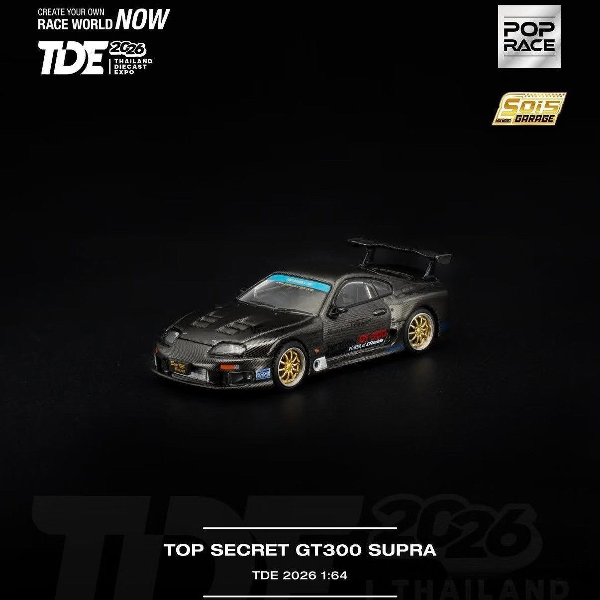 POP RACE 1:64 Top Secret GT300 Supra Thailand 2026 Full Carbon Black Model Car