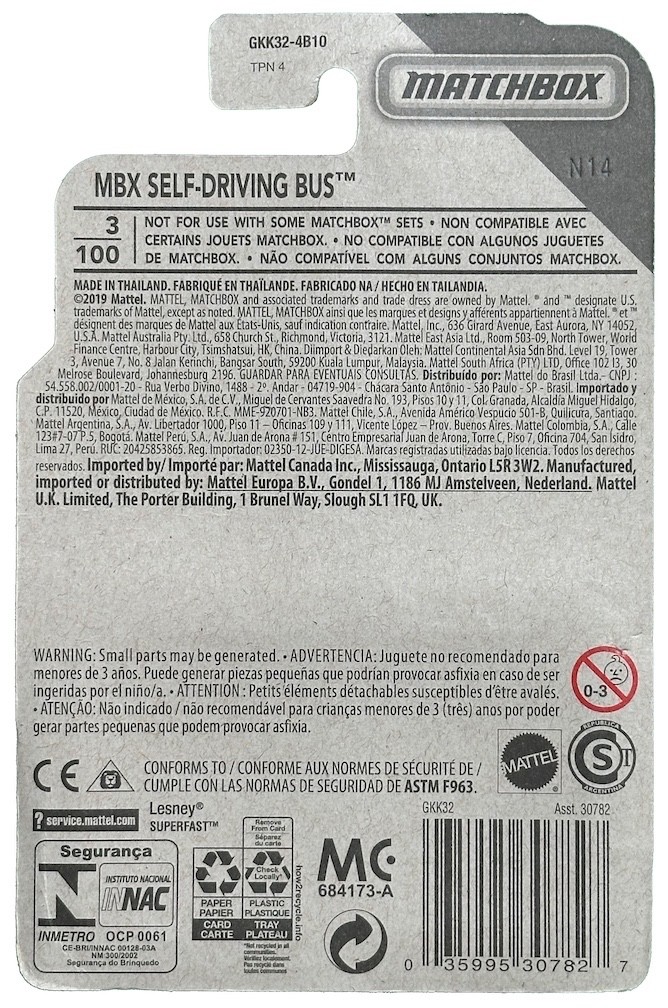 Brand new unopened white&blue 2020 Matchbox #3/100 MBX City MBX Self-Driving Bus