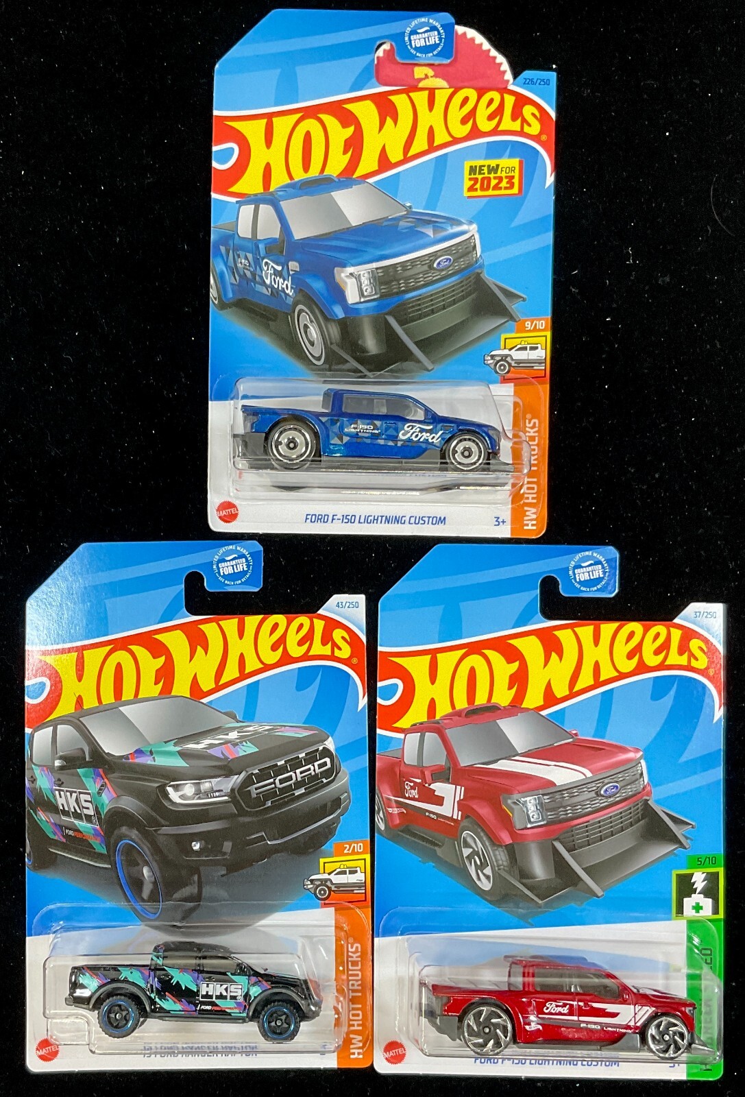 Hot Wheels 2024 Ranger Raptor, F-150 Lightning Custom Blue,Red Trucks,Lot of 3