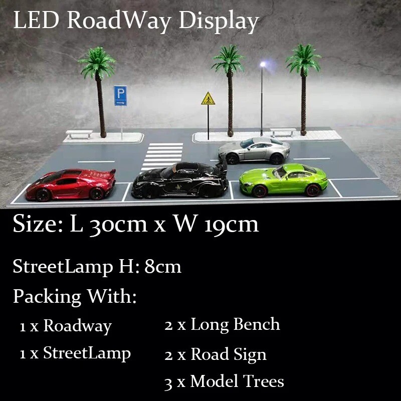 Diorama Car Parking Lot Model LED Lighting Street Road 1/64 Scene Display Model