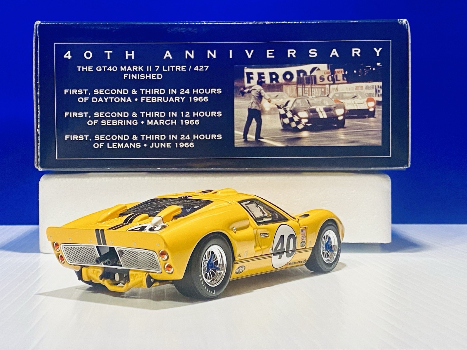 Wix 1966 Ford GT40 + Box & COA +5 Am. Diorama Race Day Figures + Custom Display