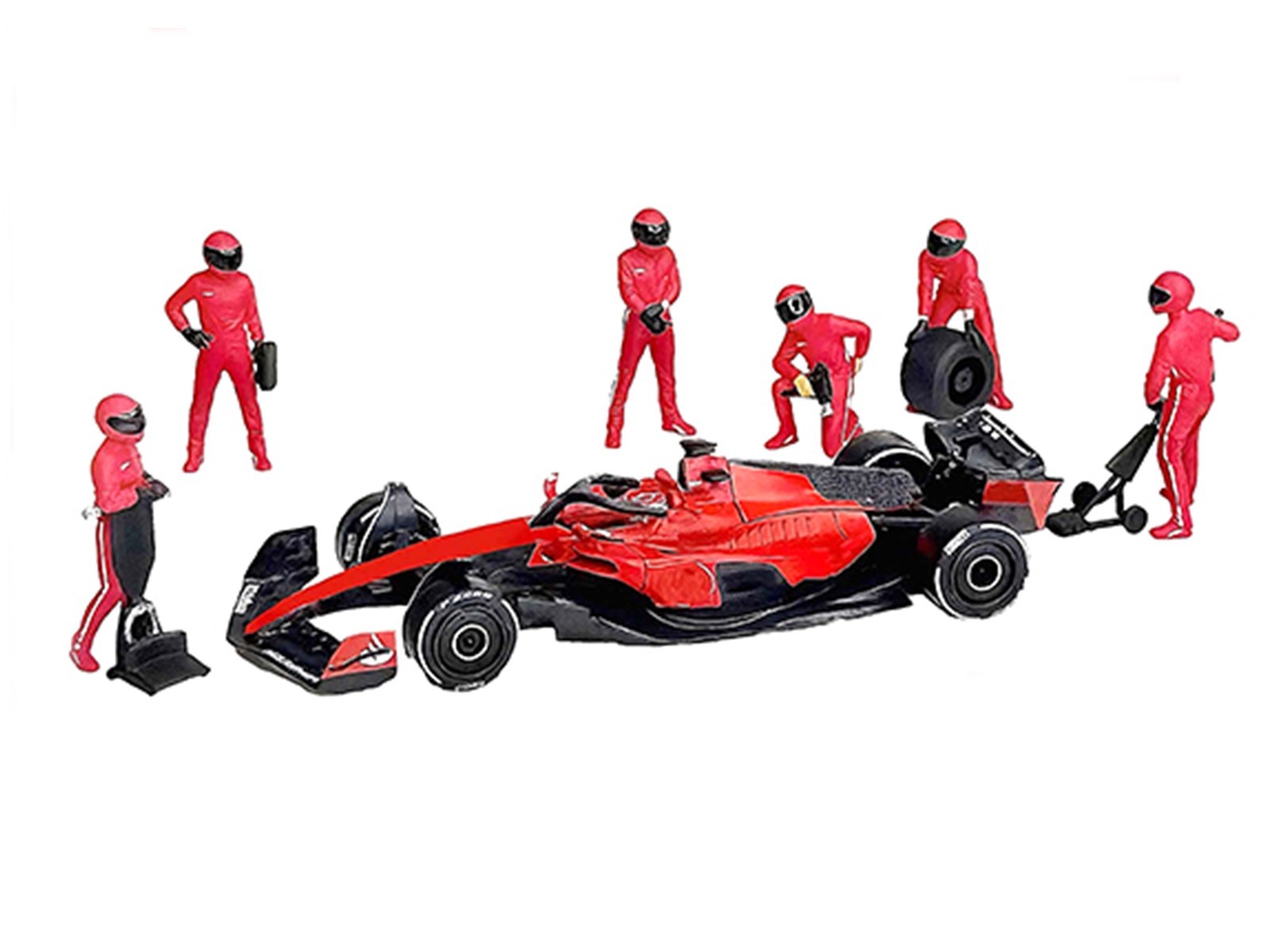 “FORMULA PIT CREW RED” 6 PC FIGURE SET FOR 1/64 BY AMERICAN DIORAMA AD-2443MJ