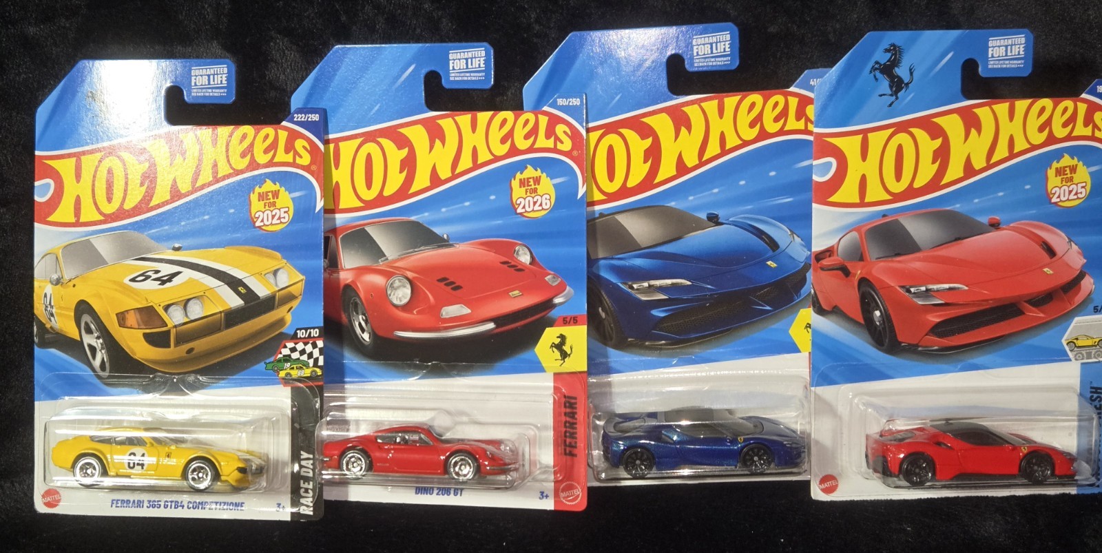 Hot Wheels Ferrari Red & Blue SF90 Stradale-DINO 206 GT-365 GTB4 Competizione-