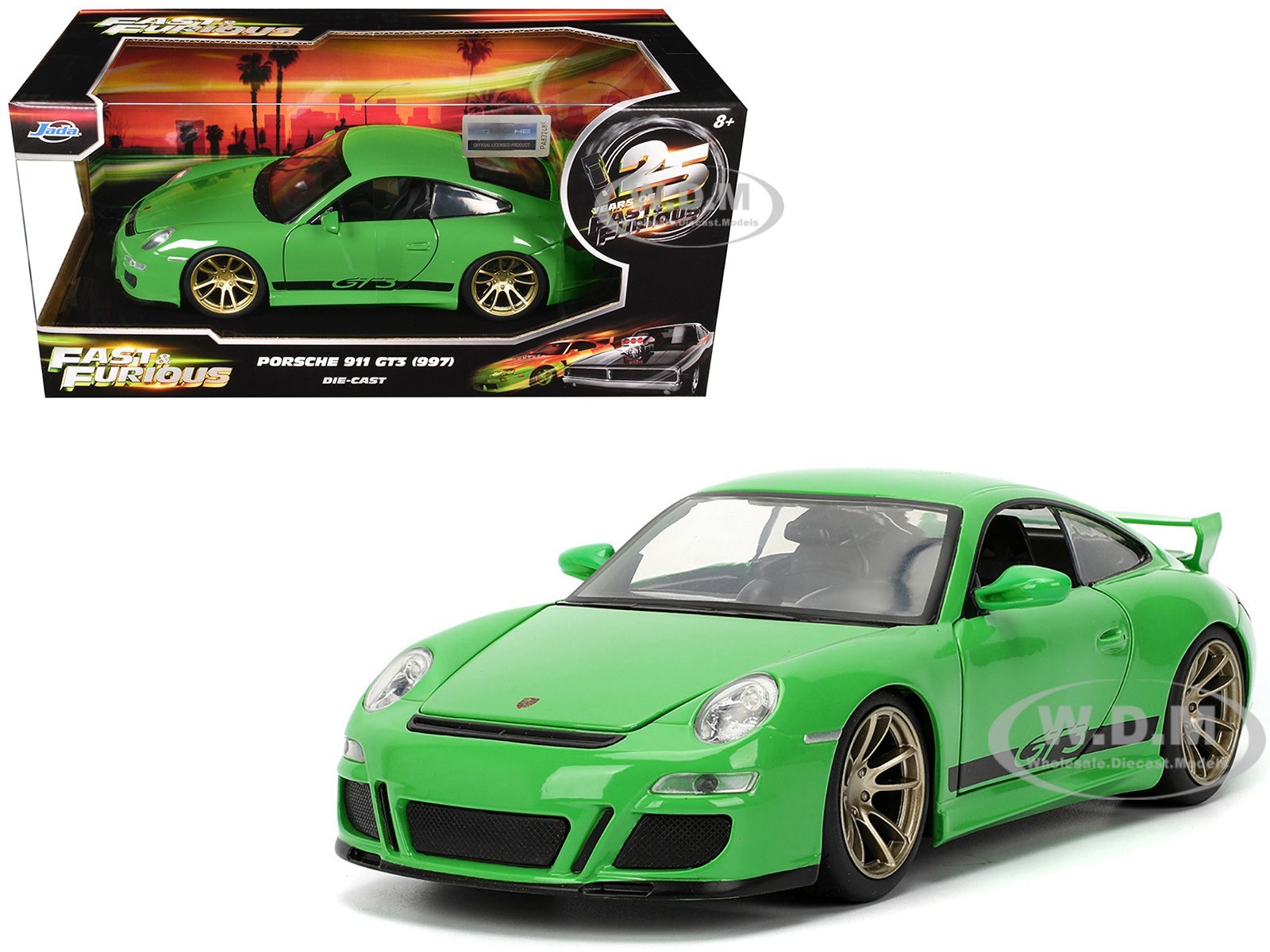 PORSCHE 911 GT3 (997) GREEN “FAST & FURIOUS 25 YEARS” 1/24 DIECAST BY JADA 34919