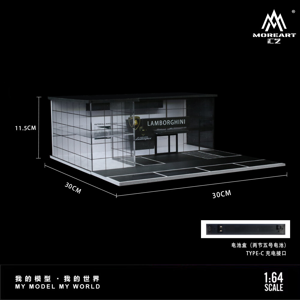 Diorama 1/64 Die-Cast Car Garage Model LED Car Exhibition Showroom Scene Gift US