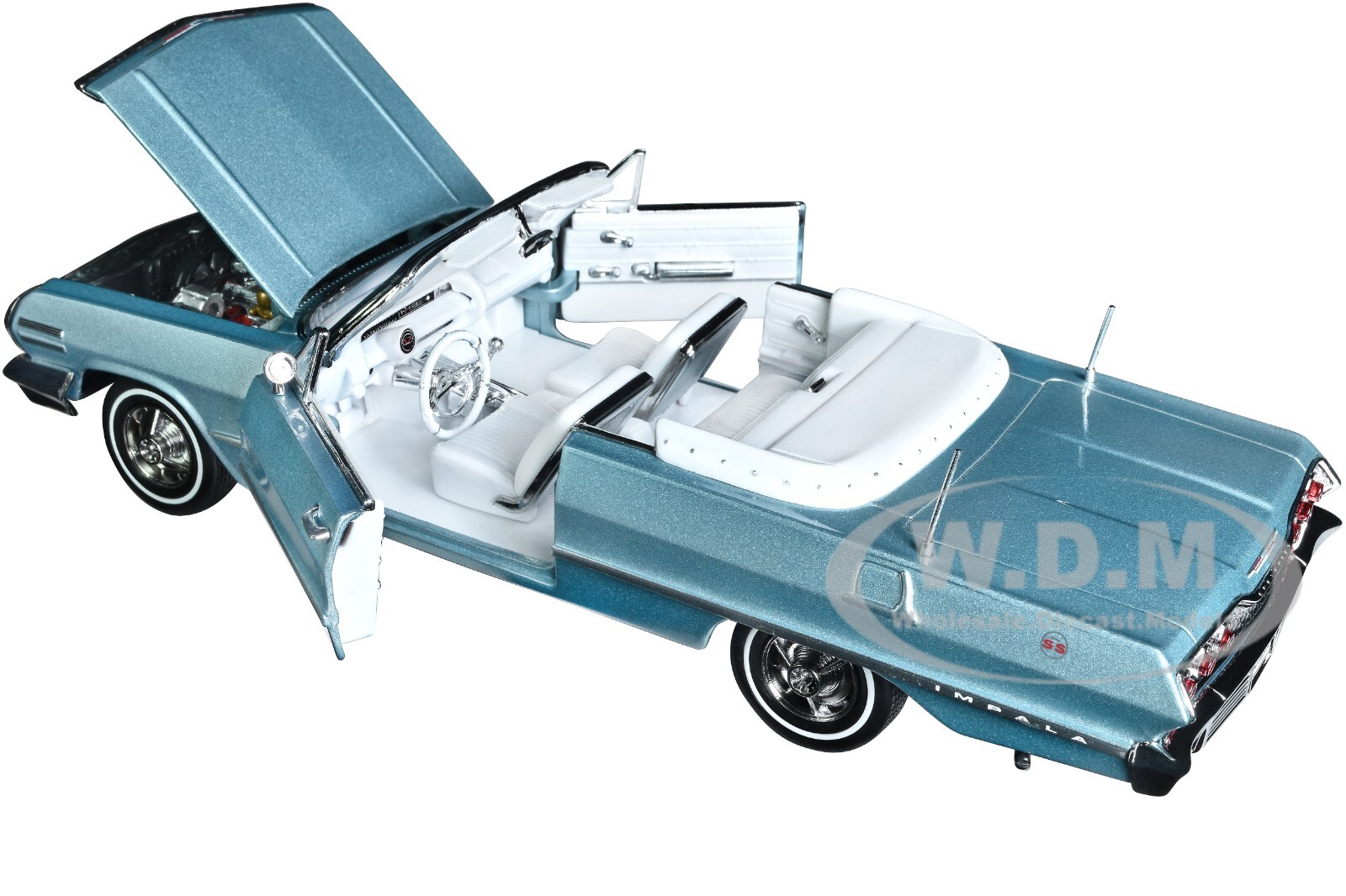 1963 CHEVROLET IMPALA CONVERTIBLE LIGHT BLUE 1/24 DIECAST MODEL BY WELLY 22434