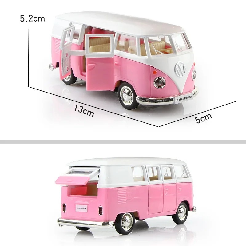 1:36 Retro Bus T1 Transport Kombi Cars Diecast Metal Vehicle Model